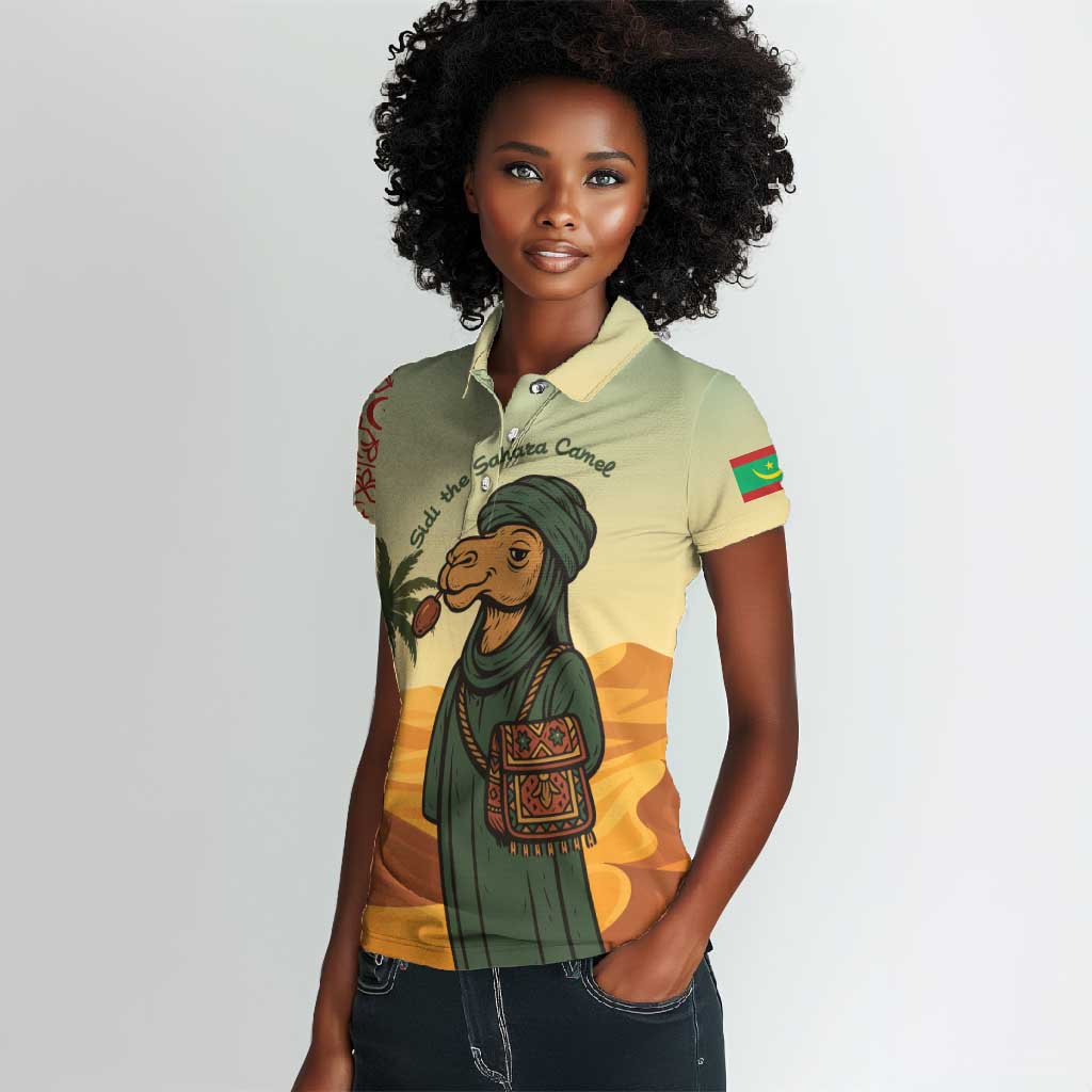 Mauritania Women Polo Shirt - Sidi the Sahara Camel Cartoon and Desert Caravan Design