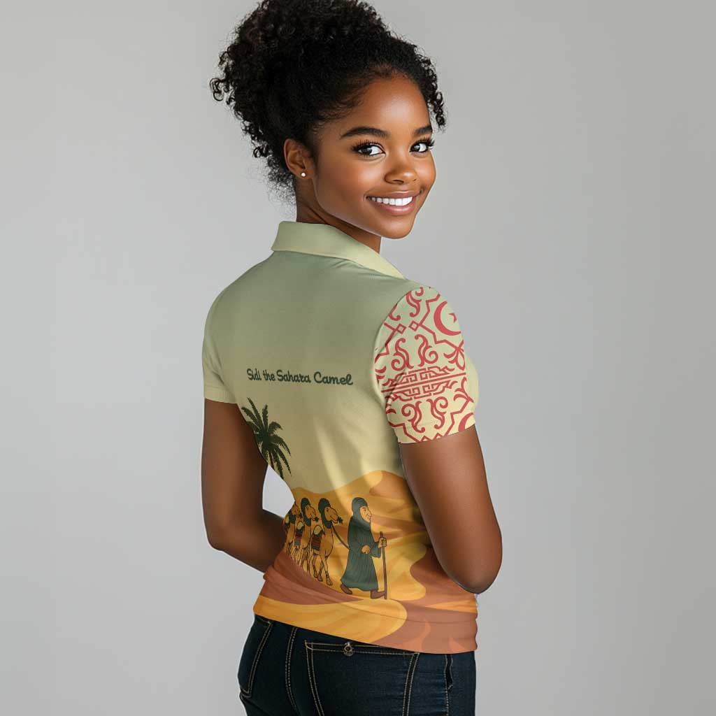 Mauritania Women Polo Shirt - Sidi the Sahara Camel Cartoon and Desert Caravan Design