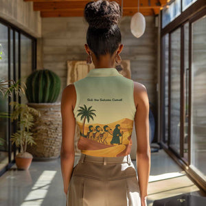 Mauritania Women Sleeveless Polo Shirt - Sidi the Sahara Camel Cartoon and Desert Caravan Design