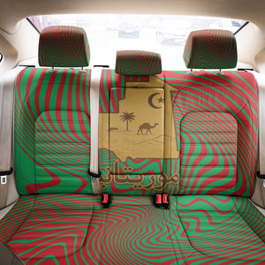 Mauritania Back Car Seat Cover - Desert Camel Crescent Moon and Palm Tree Graphic in Red Green Gold Pattern