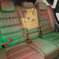 Mauritania Back Car Seat Cover - Desert Camel Crescent Moon and Palm Tree Graphic in Red Green Gold Pattern