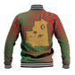 Mauritania Baseball Jacket - Desert Camel Crescent Moon and Palm Tree Graphic in Red Green Gold Pattern