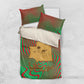 Mauritania Bedding Set - Desert Camel Crescent Moon and Palm Tree Graphic in Red Green Gold Pattern