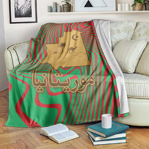 Mauritania Blanket - Desert Camel Crescent Moon and Palm Tree Graphic in Red Green Gold Pattern
