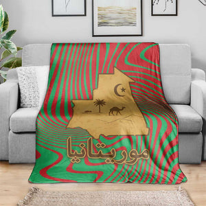 Mauritania Blanket - Desert Camel Crescent Moon and Palm Tree Graphic in Red Green Gold Pattern