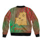 Mauritania Bomber Jacket - Desert Camel Crescent Moon and Palm Tree Graphic in Red Green Gold Pattern