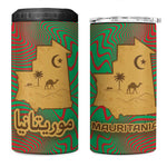 Mauritania 4 in 1 Can Cooler Tumbler - Desert Camel Crescent Moon and Palm Tree Graphic in Red Green Gold Pattern