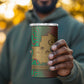 Mauritania 4 in 1 Can Cooler Tumbler - Desert Camel Crescent Moon and Palm Tree Graphic in Red Green Gold Pattern