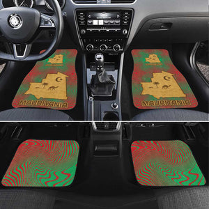 Mauritania Car Mats - Desert Camel Crescent Moon and Palm Tree Graphic in Red Green Gold Pattern