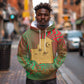 Mauritania Hoodie - Desert Camel Crescent Moon and Palm Tree Graphic in Red Green Gold Pattern