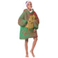 Mauritania Kid Wearable Blanket Hoodie - Desert Camel Crescent Moon and Palm Tree Graphic in Red Green Gold Pattern