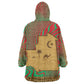 Mauritania Kid Wearable Blanket Hoodie - Desert Camel Crescent Moon and Palm Tree Graphic in Red Green Gold Pattern