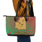 Mauritania Leather Tote Bag - Desert Camel Crescent Moon and Palm Tree Graphic in Red Green Gold Pattern