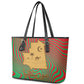 Mauritania Leather Tote Bag - Desert Camel Crescent Moon and Palm Tree Graphic in Red Green Gold Pattern