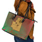Mauritania Leather Tote Bag - Desert Camel Crescent Moon and Palm Tree Graphic in Red Green Gold Pattern