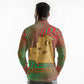 Mauritania Long Sleeve Polo Shirt - Desert Camel Crescent Moon and Palm Tree Graphic in Red Green Gold Pattern