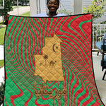 Mauritania Quilt - Desert Camel Crescent Moon and Palm Tree Graphic in Red Green Gold Pattern