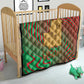 Mauritania Quilt - Desert Camel Crescent Moon and Palm Tree Graphic in Red Green Gold Pattern