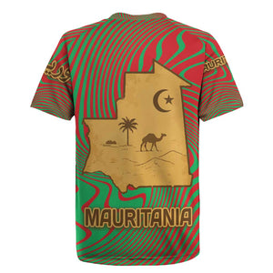 Mauritania Rugby Jersey - Desert Camel Crescent Moon and Palm Tree Graphic in Red Green Gold Pattern