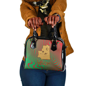 Mauritania Shoulder Handbag - Desert Camel Crescent Moon and Palm Tree Graphic in Red Green Gold Pattern