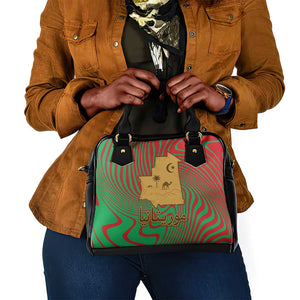 Mauritania Shoulder Handbag - Desert Camel Crescent Moon and Palm Tree Graphic in Red Green Gold Pattern