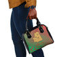 Mauritania Shoulder Handbag - Desert Camel Crescent Moon and Palm Tree Graphic in Red Green Gold Pattern