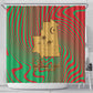 Mauritania Shower Curtain - Desert Camel Crescent Moon and Palm Tree Graphic in Red Green Gold Pattern