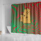 Mauritania Shower Curtain - Desert Camel Crescent Moon and Palm Tree Graphic in Red Green Gold Pattern
