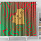 Mauritania Shower Curtain - Desert Camel Crescent Moon and Palm Tree Graphic in Red Green Gold Pattern