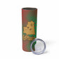 Mauritania Skinny Tumbler - Desert Camel Crescent Moon and Palm Tree Graphic in Red Green Gold Pattern