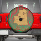 Mauritania Spare Tire Cover - Desert Camel Crescent Moon and Palm Tree Graphic in Red Green Gold Pattern