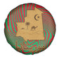 Mauritania Spare Tire Cover - Desert Camel Crescent Moon and Palm Tree Graphic in Red Green Gold Pattern