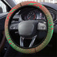 Mauritania Steering Wheel Cover - Desert Camel Crescent Moon and Palm Tree Graphic in Red Green Gold Pattern