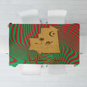 Mauritania Tablecloth - Desert Camel Crescent Moon and Palm Tree Graphic in Red Green Gold Pattern