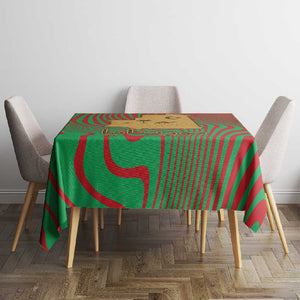 Mauritania Tablecloth - Desert Camel Crescent Moon and Palm Tree Graphic in Red Green Gold Pattern