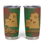 Mauritania Tumbler Cup - Desert Camel Crescent Moon and Palm Tree Graphic in Red Green Gold Pattern