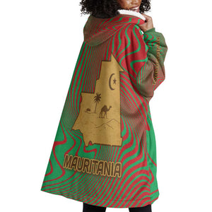 Mauritania Wearable Blanket Hoodie - Desert Camel Crescent Moon and Palm Tree Graphic in Red Green Gold Pattern