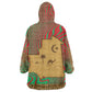 Mauritania Wearable Blanket Hoodie - Desert Camel Crescent Moon and Palm Tree Graphic in Red Green Gold Pattern