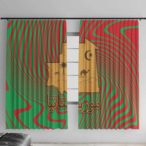 Mauritania Window Curtain - Desert Camel Crescent Moon and Palm Tree Graphic in Red Green Gold Pattern