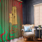 Mauritania Window Curtain - Desert Camel Crescent Moon and Palm Tree Graphic in Red Green Gold Pattern