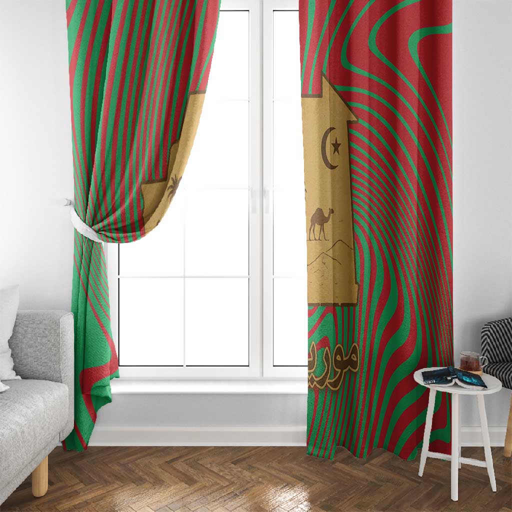 Mauritania Window Curtain - Desert Camel Crescent Moon and Palm Tree Graphic in Red Green Gold Pattern