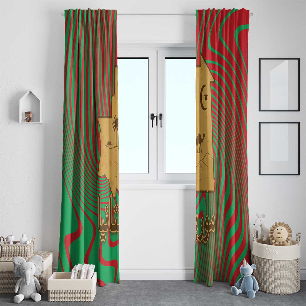 Mauritania Window Curtain - Desert Camel Crescent Moon and Palm Tree Graphic in Red Green Gold Pattern