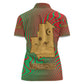 Mauritania Women Polo Shirt - Desert Camel Crescent Moon and Palm Tree Graphic in Red Green Gold Pattern