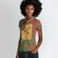 Mauritania Women Polo Shirt - Desert Camel Crescent Moon and Palm Tree Graphic in Red Green Gold Pattern