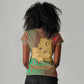 Mauritania Women V-Neck T-Shirt - Desert Camel Crescent Moon and Palm Tree Graphic in Red Green Gold Pattern