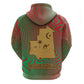 Mauritania Zip Hoodie - Desert Camel Crescent Moon and Palm Tree Graphic in Red Green Gold Pattern