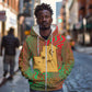 Mauritania Zip Hoodie - Desert Camel Crescent Moon and Palm Tree Graphic in Red Green Gold Pattern