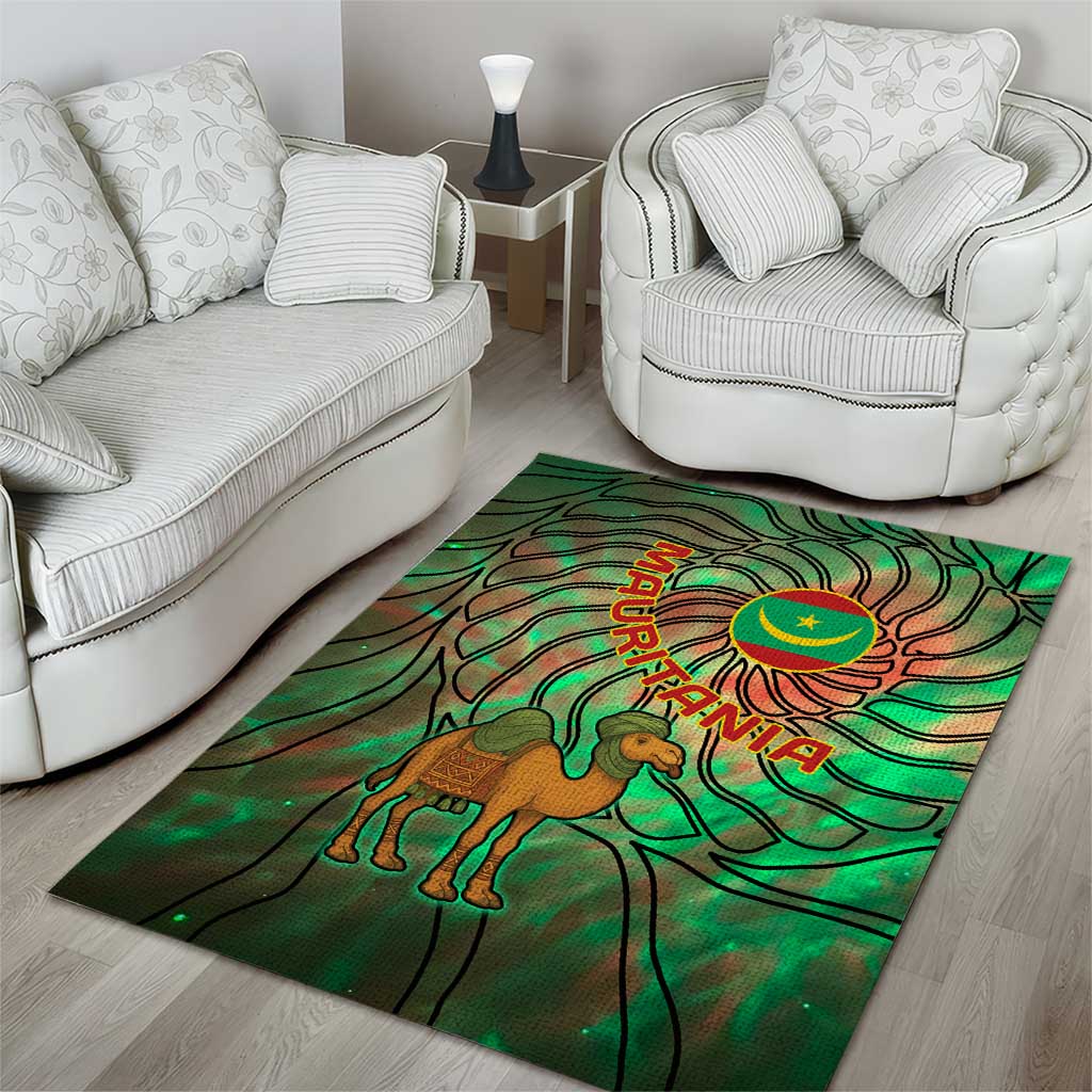 Mauritania Area Rug - Green Tie Dye Camel and Crescent Moon Flag Design