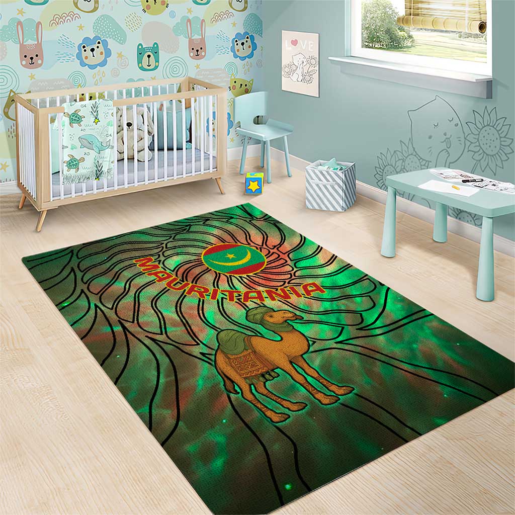 Mauritania Area Rug - Green Tie Dye Camel and Crescent Moon Flag Design