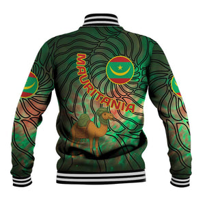 Mauritania Baseball Jacket - Green Tie Dye Camel and Crescent Moon Flag Design